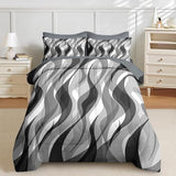 Nesker Comforter Set Queen Size, Minimalist 7 Pcs Bedding for Kids and Adults, Black White Gray Wave Bed Sheet Sets with Fitted Sheet 2 Pillowcases & 2 Shams Nesker