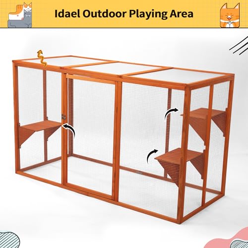 Nyeekoy Catio Outdoor Cat Enclosure, 71" Large Catios for Cats Patio, Outside Cat Enclosures, Cattio with Waterproof Roof, Clearance Cat Cage for Multiple Cats, Orange Nyeekoy