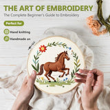 Santune 3 Pack Embroidery Kit Cross Stitch Needlepoint Kits for Beginners Adult Needle Point Sets with Mushroom & Horse Embroidery Patterns, Includes Step-By-Step Instructions & Accessories