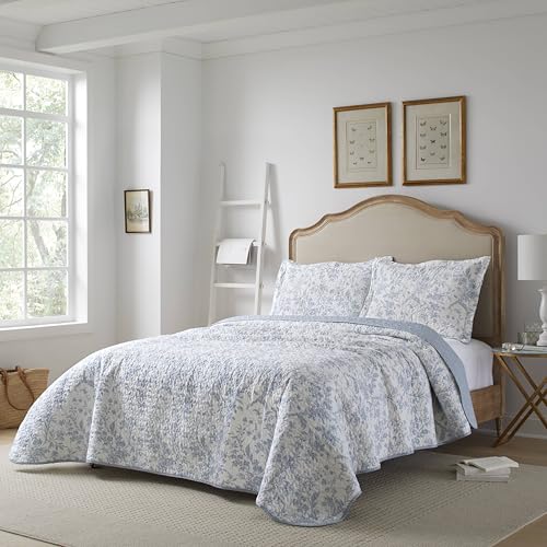 Laura Ashley - Queen Quilt Set, Soft Cotton Bedding with Reversible Design, Medium Weight for Year Round Use, 3 Piece Bed Set with Matching Pillowcases (Amberley Blue) Laura Ashley