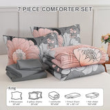 Xruibed King Comforter Set 7 Pieces Grey Floral Comforter Set King Size Bed in a Bag Flower Bedding Sets Lightweight Boho Bed Set with Sheet,Pillowcases&Shams for All Season Xruibed