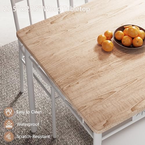 VECELO 3 Piece Dining Table Set for 2 with Chairs, Wood Table-top & PU Padded Seat for Small Space Kitchen VECELO