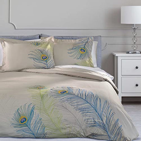100% Cotton, 3-Piece King/California King, Single Ply, Soft, Embroidered Peacock Duvet Cover Set Superior