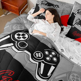Feelyou Gamer Comforter Set with Sheets for Boys Teens Gaming 7 Piece Bedding Set King Size Video Game Contoller Home Bed in a Bag Decor for Kids Bed Set Feelyou