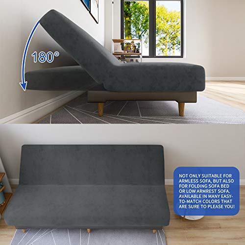 MAXIJIN Velvet Futon Cover Full Size Stretch Futon Mattress Cover Thick Soft Armless Sofa Bed Slipcover Plush Couch Furniture Protector with Elastic Bottom, Machine Washable (Gray) MAXIJIN