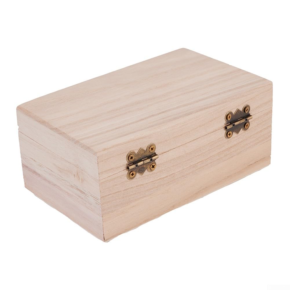 3 Sizes Unfinished Wooden Square Hinged Craft Boxes Personalize With Paint, Pale Wood Storage Box WithLatch For Jewelry And DIY Projects(M) Cloudpower