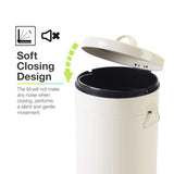 White Trash Can with Lid, White Bathroom Bedroom Waste Basket Soft Close, Small White Garbage Can, Retro Vintage Home Office Trash Can, 12 Liter/3 Gallon, Glossy Cream White mingol
