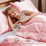 Whale Flotilla 2-Piece Reversible Silky Soft Twin Size Comforter Bedding Set, Luxurious Satin Comforters with Satin Pillowcase, Lightweight Duvet for All Seasons, Pink Whale Flotilla