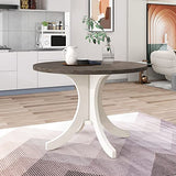 Merax Mid-Century 5-Piece Round Dining Table Set for 4, Solid Wood Kitchen Table with Upholstered Chairs for Small Spaces, Brown Table and Gray Chairs Merax
