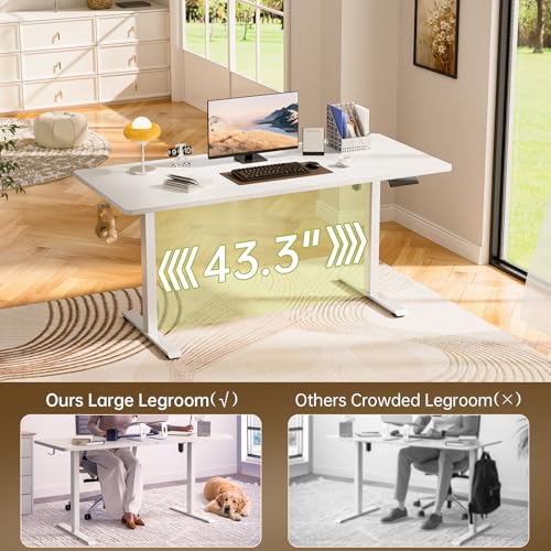 Veken 63x27.6 Inch Large Electric Standing Desk, Heights Adjustable,Sit to Stand Up, Work Home Office Computer Table for Walking Pad, Gifts for Dad, Wooden Desktop Desks, White Veken
