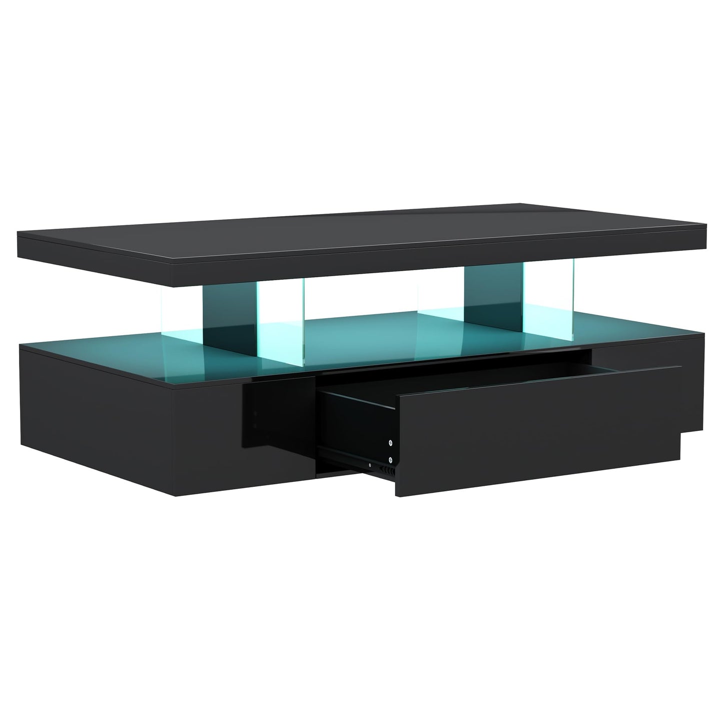 ChooChoo Modern LED Coffee Table, High Glossy Coffee Table with Drawer, Black Coffee Table with Storage for Living Room, Bedroom - WoodArtSupply