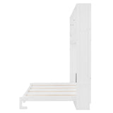 Merax Queen Size Murphy Bed Wall Bed with Top Cabinets and Shelves, Space-Saving Design Foldable Platform Bed Frame, Multifunctional Bed for Bedroom, Guest Room, Home Office, White (Chevron Stripes) Merax