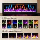 Riseon 36''Smart WiFi Electric Fireplace Heater,Recessed and Wall Mounted Freestanding Linear Fireplace,Ultra-Thin Wall Fireplace with 13 Adjustable Flame Color & 5 Brightness,Remote Control,1500/750W Riseon