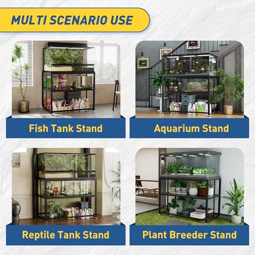 PrimeZone 40 Gallon Fish Tank Stand - All Metal Heavy Duty Aquarium Stand for Accessories Storage, 2 Tier 36.6" L x 18.5" W x 30.5" H Reptile Turtle Terrarium Stand, 880LBS Capacity, Black PrimeZone