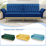 ACMEASE 70” Velvet Futon Sofa Bed w/Adjustable Armrests and Backrest, Convertible Futon Couch w/2 Pillows, Modern Sleeper Bed for Living Room, Bedroom, Blue ACMEASE