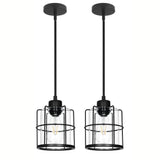 Farmhouse Pendant Lights Kitchen Island Set Of 2, Black Kitchen Island Lighting With Adjustable Rods, Industrial Cage Bathroom Pendant Lights With Clear Glass For Dining Room Hallway Sink DSMJFU DSMJFU