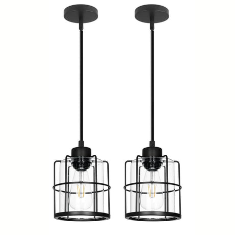 Farmhouse Pendant Lights Kitchen Island Set Of 2, Black Kitchen Island Lighting With Adjustable Rods, Industrial Cage Bathroom Pendant Lights With Clear Glass For Dining Room Hallway Sink DSMJFU DSMJFU