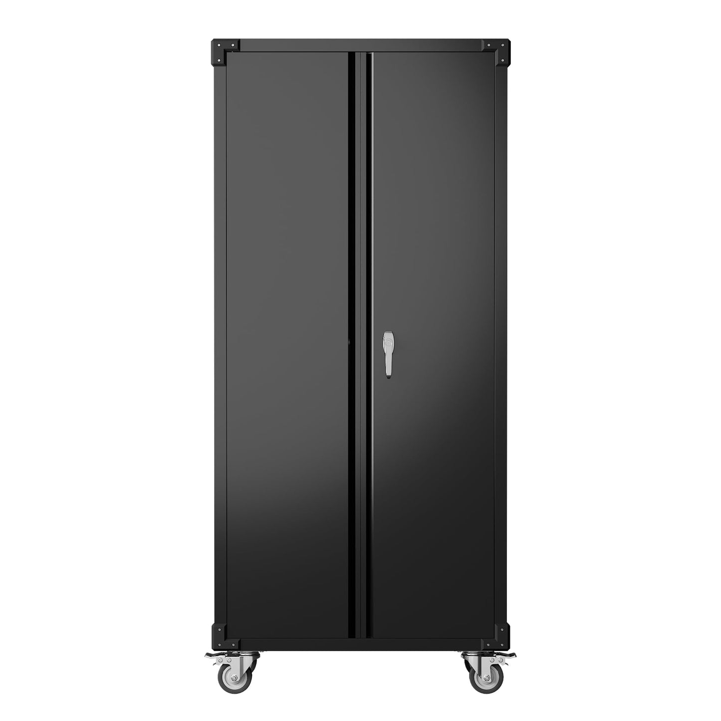 Reemoon Metal Storage Cabinet with Wheels, 72" Tall Garage Storage Cabinet with 5 Tier Shelves and Locking Doors, Rolling Tool Cabinet for Garage Home Office Utility Room (Black)-Required Assembly