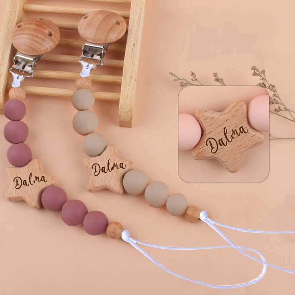 Personalized Pacifier Clip with Name,Custom Stroller Clip Silicone Pacifier Clip Gift for Boys Girls(Star) auysolty