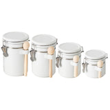 Canister Sets For The Kitchen (4 Piece Set) White, High Gloss Ceramic | By Home Basics | Decorative| With Wooden Spoons, Countertop Set For Flour, Sugar, Coffee, and Snacks Home Basics