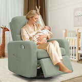 AEMEIOS Swivel Rocker Recliner, Oversized Manual Boucle Nursery Glider Rocking Recliner Chair with Removable Cushion, Upholstered Swivel Reclining Chair for Nursery Living Room Bedroom, Teddy Green
