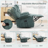 Hicosit Swivel Rocker Recliner Chair with Cup Holders, 360 Degree Rotating Nursery Rocking Chair, Manual Glider Recliner for Living Room (1, Green)