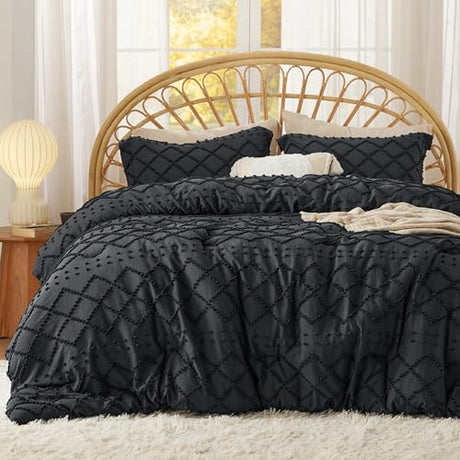 Bedsure King Comforter Set - Black Comforter, Boho Tufted Shabby Chic Bedding for Kids, 3 Pieces Vintage Farmhouse Bed Set for All Seasons, Fluffy Soft Bedding with 2 Pillow Shams Bedsure