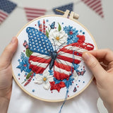 ARTopet Embroidery Kit for Beginners Cross Stitch Kits Independence Day Needlepoint Set for Craft Lover Hand Stitch with Threads 7.87in Hoop Fabric-Butterfly