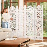 5.75Ft Room Divider Wood Screen, 33Lbs Durable MDF Carved Rustic Style Headboard, Reversible Freestanding Folding Partition Paravent for Home, 69 * 71 inch(H*W) - 4 Panels (Rustic White) Svimi