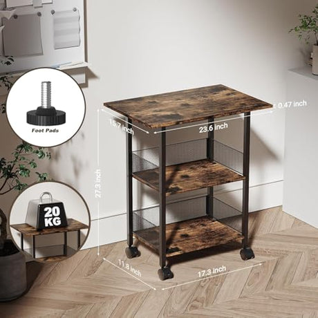 BOHDK Printer Stand, 3-Tier Industrial Large Printer Table with Shelf, 23"x15" Mobile Heavy Duty Storage Rack on Wheels for Home Office Printer Fax Machine Scanner Copier BOHDK
