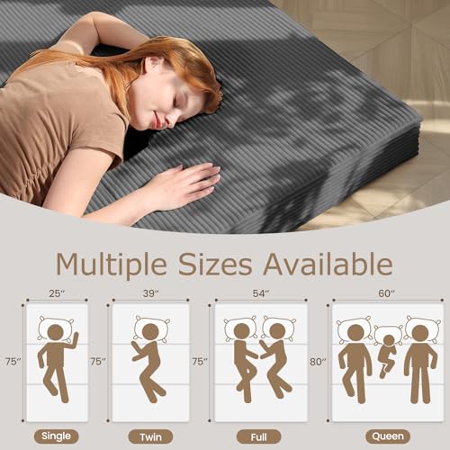feliz home 6-Inch Tri-Fold Mattress Twin Size - Foldable Futon Sofa Bed with Removable Washable Cover, Folding Memory Foam Futon Mattress | Non-Slip Bottom & Carry Handles for Guest, Camping, Dorm feliz home
