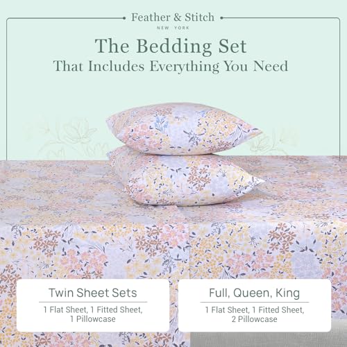 Feather & Stitch Softest 100% Cotton Sheets, 300 Thread Count Percale Weave Bedding, 16" Deep Pocket, Cooling Sheets, Breathable Bed Set, Hotel Premium Quality (King, Victorian Floral) FEATHER & STITCH NEW YORK