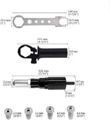 Pop Rivet Gun Tool, Professional Cordless Riveter Adapter Kit Riveter Nut Tool Drill Attachment for Cordless Electric Power Drill (4 Threaded Head Sizes: 2.4/3.2/4.0/4.8mm) Haokixin