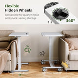Gibbon Mounts Medical Adjustable Overbed Bedside Table, 32 Inch Pneumatic Mobile Standing Desk with Hidden Wheels, Rolling Laptop Cart for Home, Hospital, White Gibbon Mounts