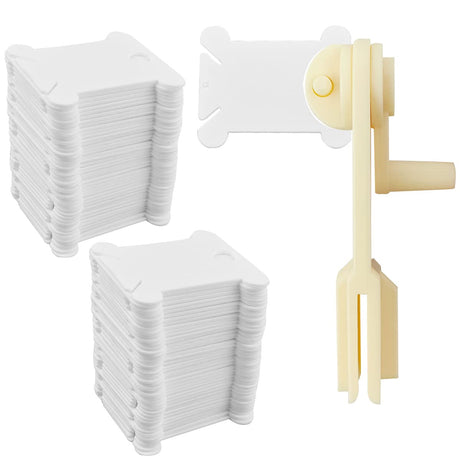 120 Pcs Plastic Floss Bobbins with 1 Pcs Bobbin Winder for Cross Stitch Cotton Thread Craft DIY Sewing Storage Thread Organizer Holder Embroidery DIY Cards (White) yuntop