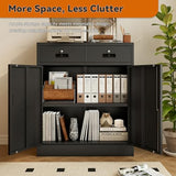 BESFUR Metal Storage Cabinet, Garage Storage Cabinet with 2 Drawers and Adjustable Shelf, Locking Short Storage Cabinet for Office Garage Home, Black Metal Cabinets(36" H x 31.5" W x 16" D) BESFUR