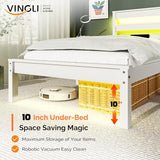 VINGLI Solid Wood Twin Bed Frame with LED Lights & USB Charging, Platform Bed with Storage Headboard Shelf, No Box Spring Needed, Noise-Free, Easy Assembly,White VINGLI