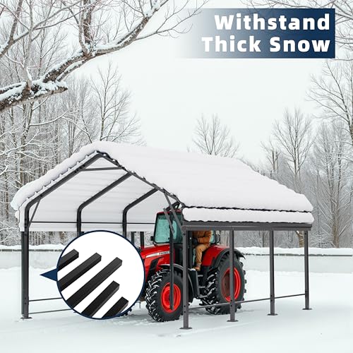 Shintenchi 12x15 FT Carport,Metal Carport with Enhanced Base, Oversized Garage Outdoor Galvanized Shelter,Heavy Duty Carports Canopy for Cars,Boats and Tractors Shintenchi