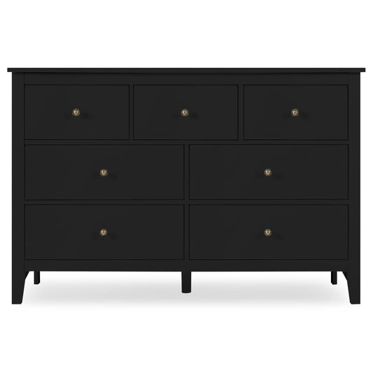 LTMEUTY Black Dresser for Bedroom - Modern Bedroom Dresser with 7 Drawers, Wooden Horizontal Dresser, Chest of Dresser