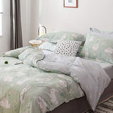 BlueBlue Rabbit Kids Duvet Cover Set, 100% Cotton Bedding for Boys Girls Teens Single Bed, Cartoon White Rabbit Flower Pattern Print on Light Green, 1 Comforter Cover 2 Pillowcase (Twin, Cute Rabbit) BlueBlue