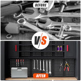 HPDMC Garage Storage Cabinet System 9-Pcs Workshop Set Garage Cabinets and Storage System with Steel Cabinet Drawers, Rolling Chest, Workbench, Pegboard for Garage Tool Organization, Black and Red HPDMC