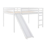 Full Size Loft Bed with Slide, Low Loft Bed with Ladder & Safety Rail, Wooden Full Loft Bed Frame for Kids Teens Girls & Boys, No Box Spring Needed, Easy Assemble (Full, White) Harper & Bright Designs