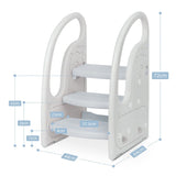 Toddler 3 Step Stool Onasti Kids Standing Tower for Toddlers Plastic Learning Helper Stool for Kitchen Counter Bathroom Sink Toilet Potty Training with Handles and Non-Slip Pads-Grey White Onasti