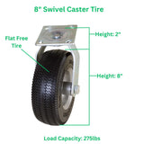 Marathon 8" Swivel Caster with Flat Free Tire Marathon