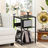 LELELINKY 3 Tier Farmhouse Drak Gray End Table, Large 18" Wide Record Player Tables with Vinyl Storage Shelf, Industrial Turntable Printer Stands, Modern Side Tables for Living Room, Bedroom, Office LELELINKY