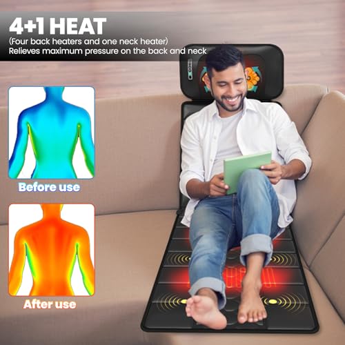 DOPICT Massage Mat, Detachable Neck Massager, Full Body Vibration Heating, Massage Pad with 10 Vibrating Motors and 9 Speed Settings for Home Office Use, Gift for Men Women Parents Christmas,Black DOPICT