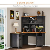 HOMCOM L Shaped Computer Desk with Hutch, 59" Corner Desk, Space Saving Home Office Desk with Storage Shelves, Drawer and Cabinet, Black HOMCOM