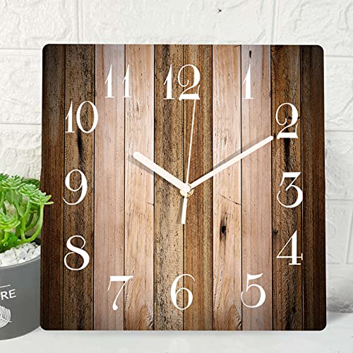 ArtSocket Wooden Wall Clock Silent Non-Ticking, Brown Wood Barn Board Pine Plank Retro Square Rustic Coastal Wall Clocks Decor for Home Kitchen Living Room Office, Battery Operated(12 Inch) - WoodArtSupply