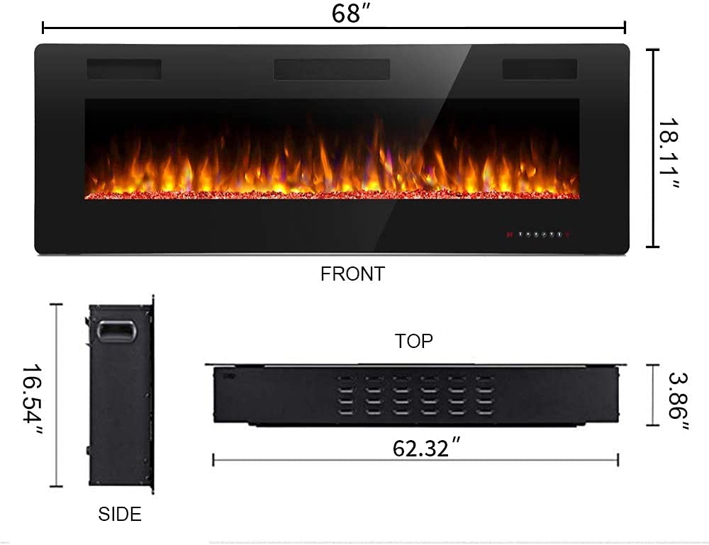 Antarctic Star 68 Inch Electric Fireplace in-Wall Recessed and Wall Mounted, Fireplace Heater and Linear Fireplace with Multicolor Flame, Timer, 750/1500W Control by Touch Panel & Remote…