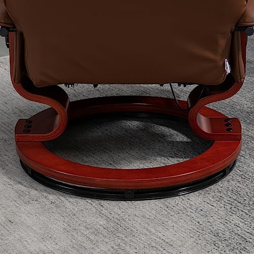 HOMCOM Swivel Recliner Chair, PU Leather Reclining Armchair with Retractable Footrest, Lounge Chair with Wood Base and Adjustable High Back for Small Spaces, Living Room, RV, Bedroom, Brown